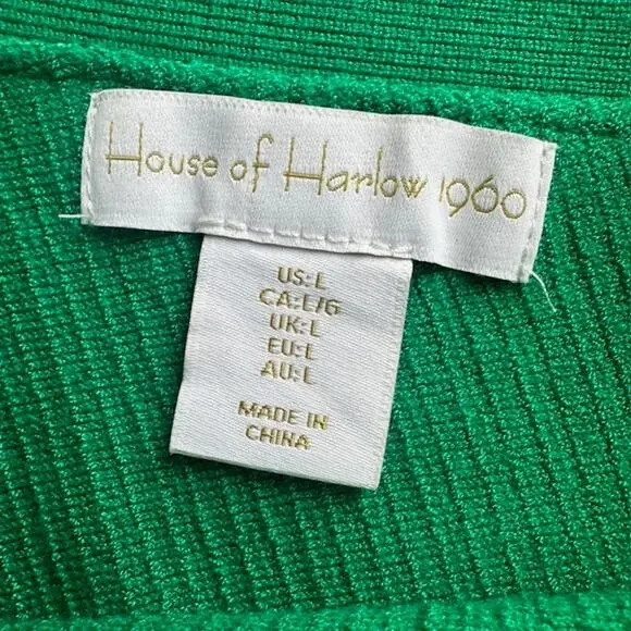 House Of Harlow 1960 Green Crop Ribbed Sculpt Knit Criss Cross Top Large - Picture 6 of 8